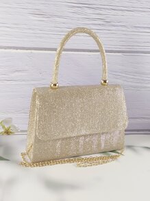 Gold Sparkly Handheld Evening Bag - Gold - View 1