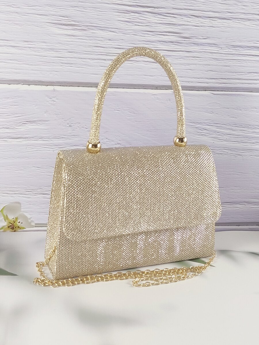 Gold Sparkly Handheld Evening Bag - Gold - View 1