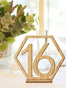 10 piezas de números de mesa digitales con forma hexagonal hueca de madera (1-40) para café, boda, fiesta, restaurante - Caqui - Ver 5