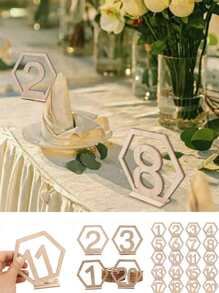 10 piezas de números de mesa digitales con forma hexagonal hueca de madera (1-40) para café, boda, fiesta, restaurante - Caqui - Ver 1