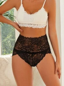 Women's Plain Lace Pattern Simple Comfortable Sexy Triangle Panties, Ladies' Underwear - Black - View 7