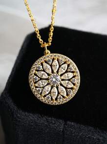 BALMORA 1 chiếc dây chuyền mặt dây chuyền hình hoa hướng dương bằng bạc sterling S925 kiểu cổ điển, đính đá Zirconia, kèm dây chuyền mạ vàng, quà tặng ngày Valentine cho phụ nữ. - Vàng - Xem 3