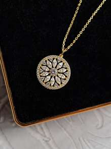 BALMORA 1 chiếc dây chuyền mặt dây chuyền hình hoa hướng dương bằng bạc sterling S925 kiểu cổ điển, đính đá Zirconia, kèm dây chuyền mạ vàng, quà tặng ngày Valentine cho phụ nữ. - Vàng - Xem 4