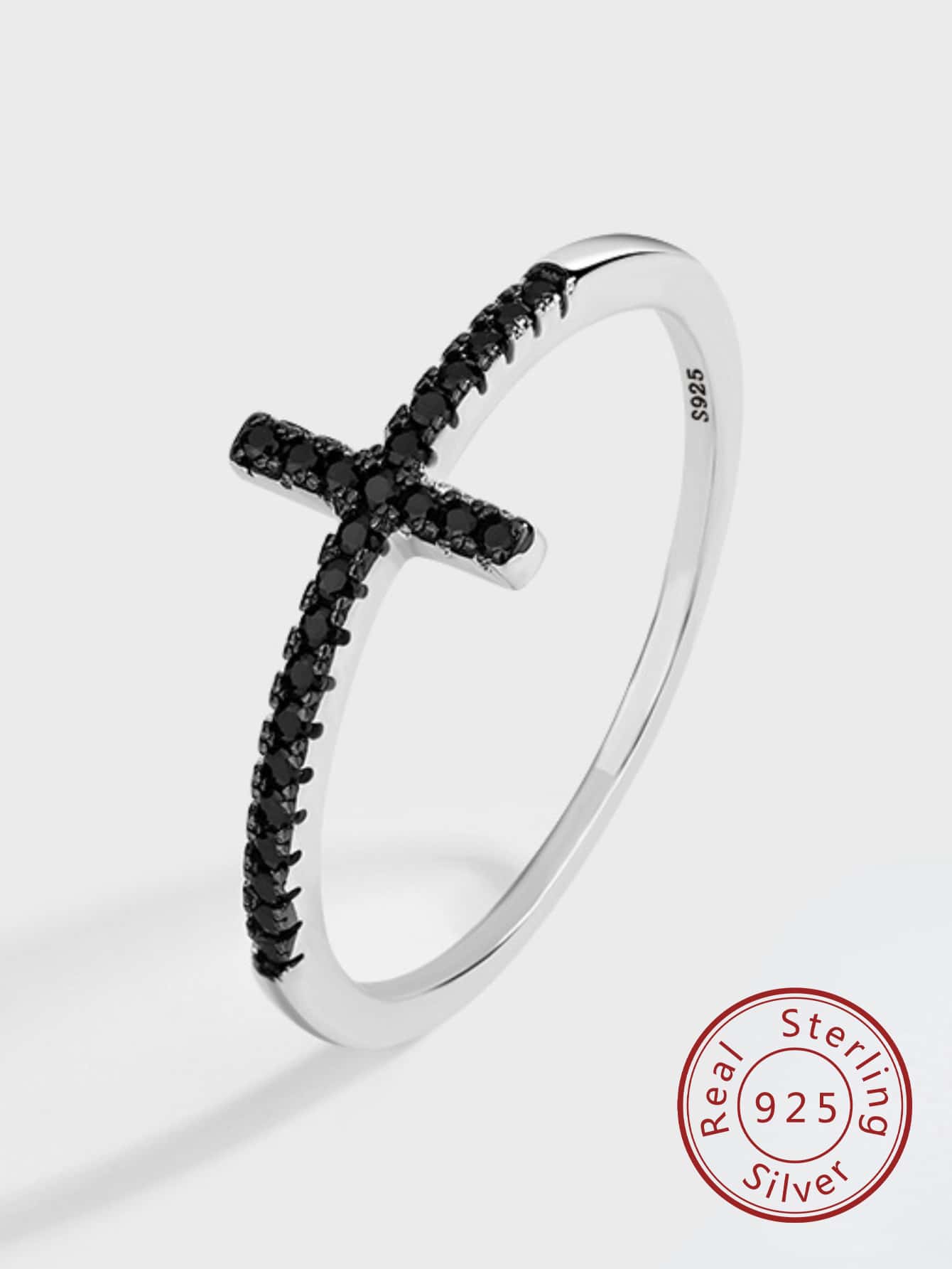 FOREVER QUEEN 925 纯银戒指 黑色锆石戒指 珠宝 叠戴戒指 可叠戴个性戒指 纯色戒指