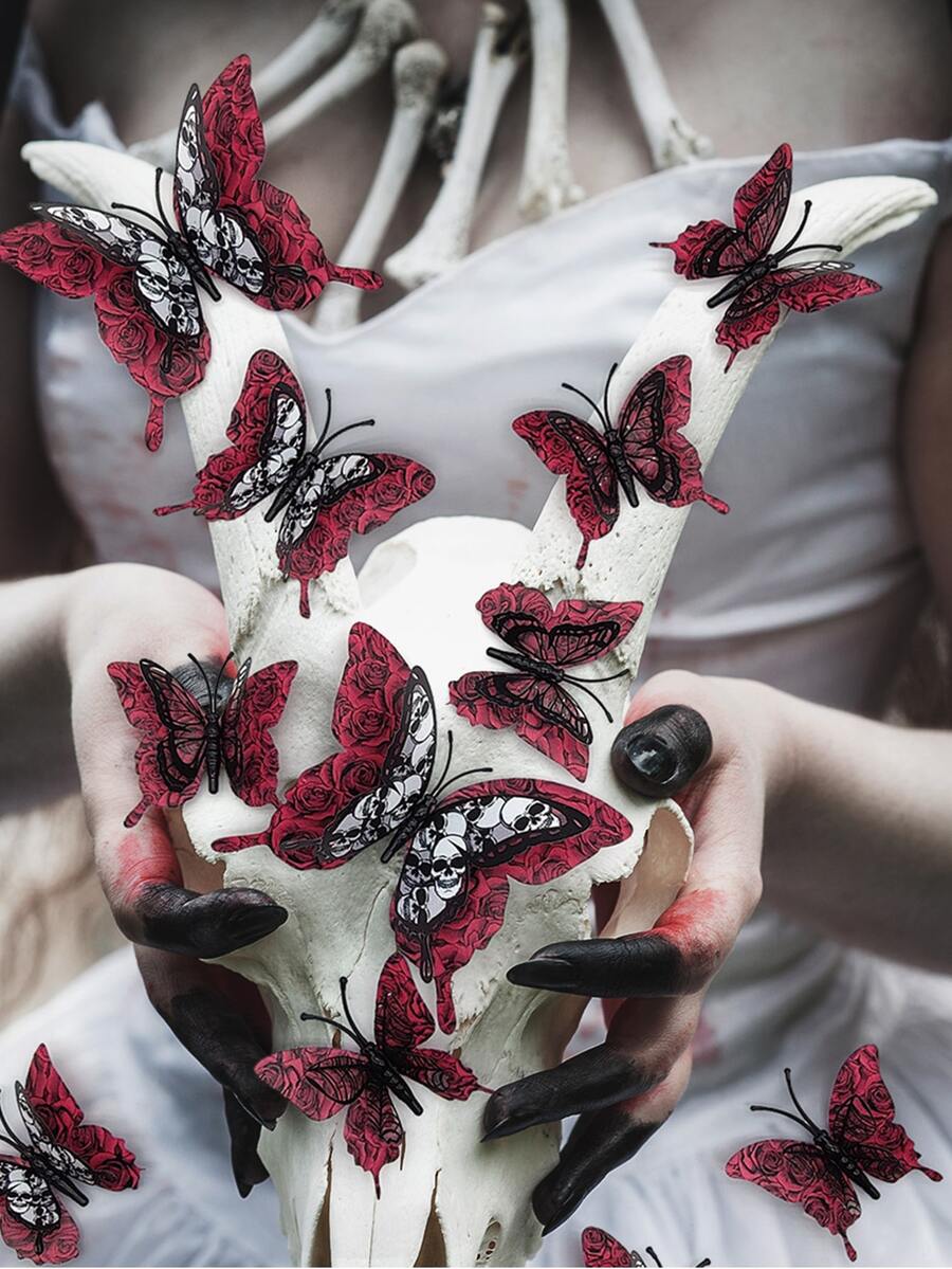 12 cái Halloween Loại bướm Hình dán - Đỏ - Xem 1