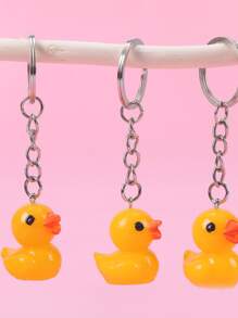 1 Pieza Llavero De Pareja Con Forma De Pato Animado Y Tierno Hecho De Poliresina Para La Bolsa - Amarillo - Ver 3