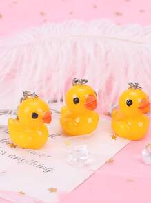 1 Pieza Llavero De Pareja Con Forma De Pato Animado Y Tierno Hecho De Poliresina Para La Bolsa - Amarillo - Ver 1