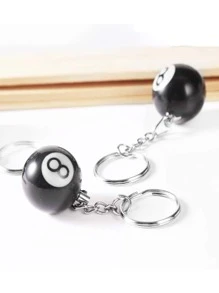 Pool Ball Keychain With Eight Ball Magic Charm, Gift For Billiards Fans And Players - Black - View 2