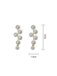 1pair Tassel & Faux Pearl Decor Stud Earrings Elegant Halloween