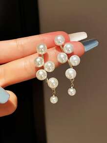 1pair Tassel & Faux Pearl Decor Stud Earrings Elegant Halloween