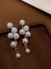 1pair Tassel & Faux Pearl Decor Stud Earrings Elegant Halloween