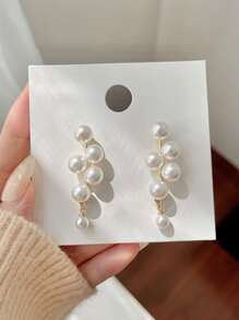 1pair Tassel & Faux Pearl Decor Stud Earrings Elegant Halloween