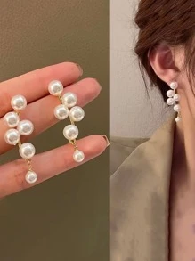 1pair Tassel & Faux Pearl Decor Stud Earrings Elegant Halloween