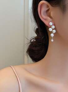 1pair Tassel & Faux Pearl Decor Stud Earrings Elegant Halloween