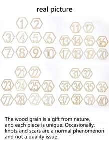 10 piezas de números de mesa digitales con forma hexagonal hueca de madera (1-40) para café, boda, fiesta, restaurante - Caqui - Ver 7