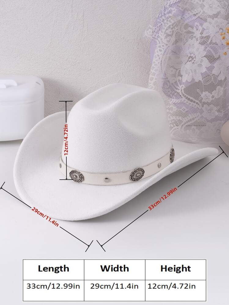 One Women Solid Color Studded PU Leather Band Jazz Panama Western Cowboy Hat, Suitable For Daily Vacation Parties Sun Protection Daily Use Cowboy Hat Cowgirl Hat Halloween - White - View 4