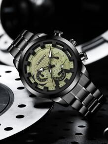 LIANDU LIANDU 1入組男式商務防水時尚石英手錶,圓形機械式錶盤,日曆和不鏽鋼錶帶;另外還有1入手鍊 - 黑色 - 查看 6