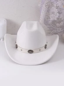 One Women Solid Color Studded PU Leather Band Jazz Panama Western Cowboy Hat, Suitable For Daily Vacation Parties Sun Protection Daily Use Cowboy Hat Cowgirl Hat Halloween