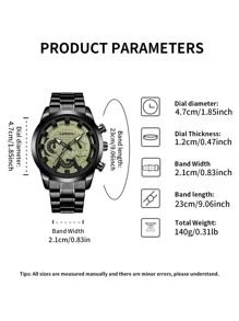 LIANDU LIANDU 1入組男式商務防水時尚石英手錶,圓形機械式錶盤,日曆和不鏽鋼錶帶;另外還有1入手鍊 - 黑色 - 查看 5