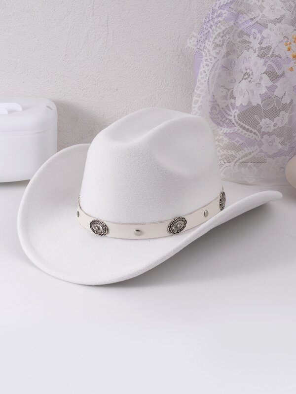One Women Solid Color Studded PU Leather Band Jazz Panama Western Cowboy Hat, Suitable For Daily Vacation Parties Sun Protection Daily Use Cowboy Hat Cowgirl Hat Halloween