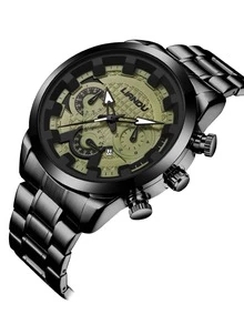 LIANDU LIANDU 1入組男式商務防水時尚石英手錶,圓形機械式錶盤,日曆和不鏽鋼錶帶;另外還有1入手鍊 - 黑色 - 查看 8