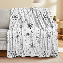 1片雪花印花毛毯,聖誕節主題圖案法蘭絨毯,全季節家居用品,兒童聖誕禮物 - 白色 - 查看 1