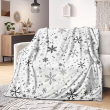 1片雪花印花毛毯,聖誕節主題圖案法蘭絨毯,全季節家居用品,兒童聖誕禮物 - 白色 - 查看 2