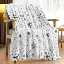 1片雪花印花毛毯,聖誕節主題圖案法蘭絨毯,全季節家居用品,兒童聖誕禮物 - 白色 - 查看 4