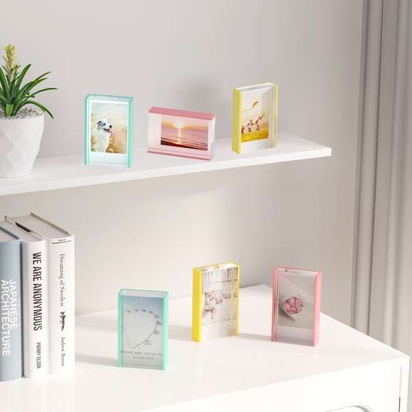 3packs Colorful Mini Frames, Tabletop Acrylic Photo Frame For Mini Film, Mini Photo Frames For  & Go Film, Green+Pink+Yellow Mini  Frames