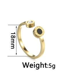 1 件简约不锈钢贝壳和方晶锆石镶嵌戒指，罗马数字设计，是送给女性的理想约会礼物 - 金色 - 查看 4