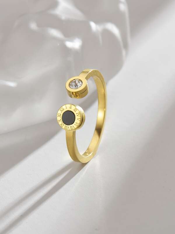 خاتم من الفولاذ المقاوم للصدأ بتصميم أرقام رومانية مرصع بالزركونيا المكعبة، هدية مثالية للمواعدة للنساء