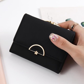 1pc Black Multifunctional Tri-Fold Fashion Printed Short Wallet Women For Women Wallet Purse Wallet Small Wallet
