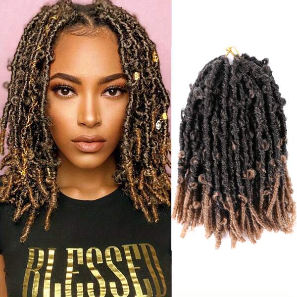 1pc 14inch 80g Butterfly Locs Crochet Hair Extensions For Braiding, Butterfly Curly Dreadlocks