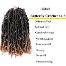 1pc 14inch 80g Butterfly Locs Crochet Hair Extensions For Braiding, Butterfly Curly Dreadlocks