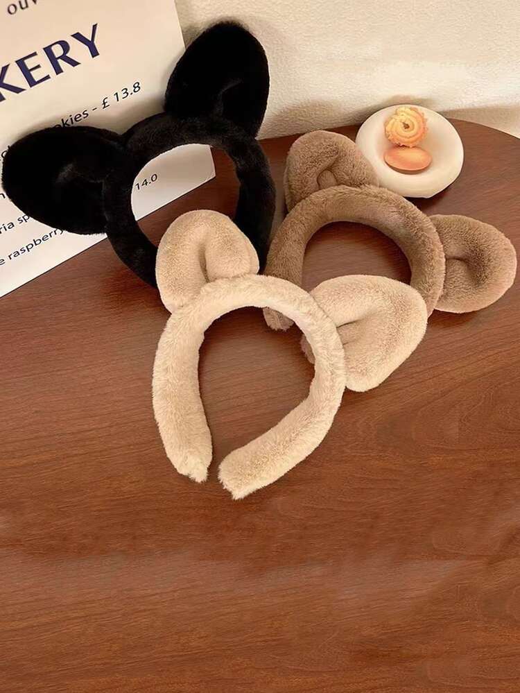 Fascia Per Capelli Con Orecchie Di Orso In Peluche – Per Lavaggio Viso, Trucco, E Feste – Grigio, Caffè, Nero, Bianco - 4