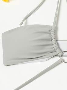 新款比基尼套装 3 件套裙式比基尼套装，系带，性感，非常适合海滩度假和冲浪夏日海滩 - 灰色 - 查看 3