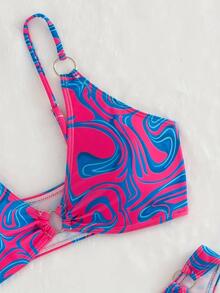 Fluid Print Ring Bikini Set Summer - Multicolor - View 4