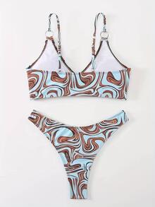 Fluid Printed Circular Ring Bikini Swimwear Summer - Brown - View 3
