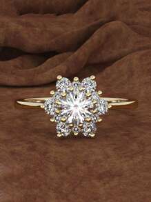 1枚时尚立方氧化锆戒指，适合女性佩戴，适合婚礼、订婚、周年纪念、派对、情人节礼物、送给妈妈的礼物、母亲节礼物。 - 金黃色 - 查看 1