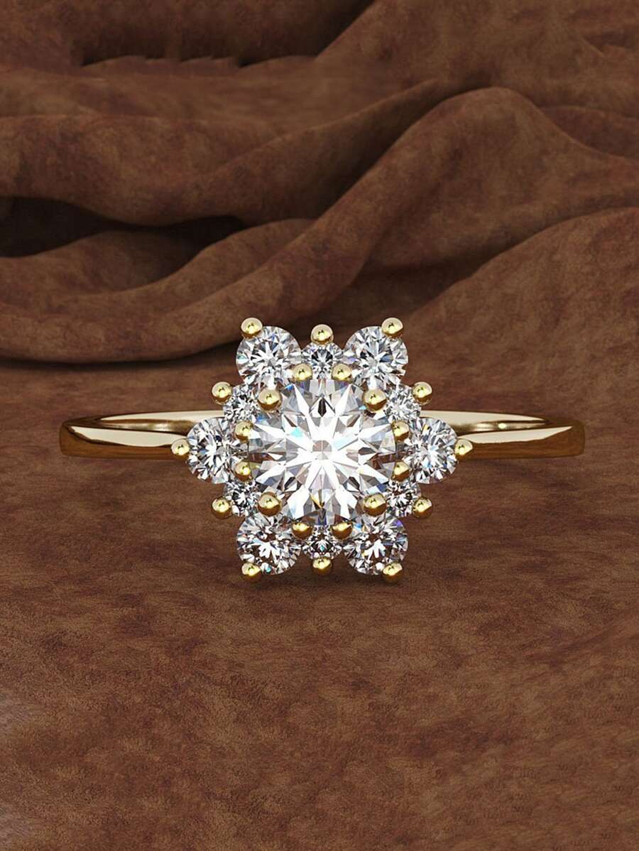 1枚时尚立方氧化锆戒指，适合女性佩戴，适合婚礼、订婚、周年纪念、派对、情人节礼物、送给妈妈的礼物、母亲节礼物。 - 金黃色 - 查看 1