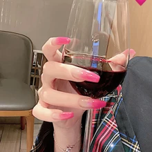 夏季漸層桃粉色假指甲貼紙，女性和女孩指甲用品 - 粉色 - 查看 2