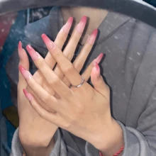 夏季漸層桃粉色假指甲貼紙，女性和女孩指甲用品 - 粉色 - 查看 3