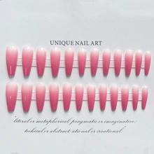 夏季漸層桃粉色假指甲貼紙，女性和女孩指甲用品 - 粉色 - 查看 8