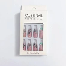 24 件/包女士和女孩的法式绿色蝴蝶柳条设计和水钻假指甲，杏仁形，高端指甲贴纸，美甲成品按压指甲美甲用品指甲 - 彩色 - 查看 7