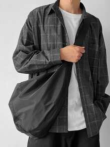 1 件黑色纯色尼龙布防水新月形单肩包，容量大，带拉链，适合男士日常、通勤、旅行和学校学院包钱包节日收纳袋假期圣诞节感恩节礼物胸包皮包流浪包腰包礼品包露营单肩包夏季返校夏季包春假包斜挎包时尚男士包 - 黑色 - 查看 2