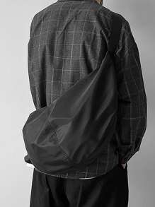 1 件黑色纯色尼龙布防水新月形单肩包，容量大，带拉链，适合男士日常、通勤、旅行和学校学院包钱包节日收纳袋假期圣诞节感恩节礼物胸包皮包流浪包腰包礼品包露营单肩包夏季返校夏季包春假包斜挎包时尚男士包 - 黑色 - 查看 3