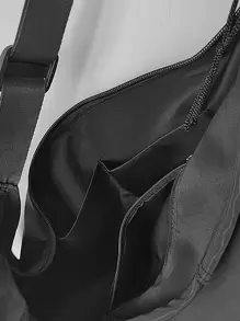 1 件黑色纯色尼龙布防水新月形单肩包，容量大，带拉链，适合男士日常、通勤、旅行和学校学院包钱包节日收纳袋假期圣诞节感恩节礼物胸包皮包流浪包腰包礼品包露营单肩包夏季返校夏季包春假包斜挎包时尚男士包 - 黑色 - 查看 10