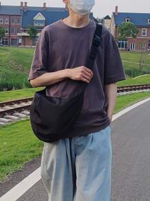 1 件黑色纯色尼龙布防水新月形单肩包，容量大，带拉链，适合男士日常、通勤、旅行和学校学院包钱包节日收纳袋假期圣诞节感恩节礼物胸包皮包流浪包腰包礼品包露营单肩包夏季返校夏季包春假包斜挎包时尚男士包 - 黑色 - 查看 6