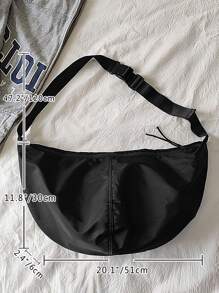 1 件黑色纯色尼龙布防水新月形单肩包，容量大，带拉链，适合男士日常、通勤、旅行和学校学院包钱包节日收纳袋假期圣诞节感恩节礼物胸包皮包流浪包腰包礼品包露营单肩包夏季返校夏季包春假包斜挎包时尚男士包 - 黑色 - 查看 8