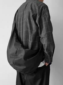 1 件黑色纯色尼龙布防水新月形单肩包，容量大，带拉链，适合男士日常、通勤、旅行和学校学院包钱包节日收纳袋假期圣诞节感恩节礼物胸包皮包流浪包腰包礼品包露营单肩包夏季返校夏季包春假包斜挎包时尚男士包 - 黑色 - 查看 4